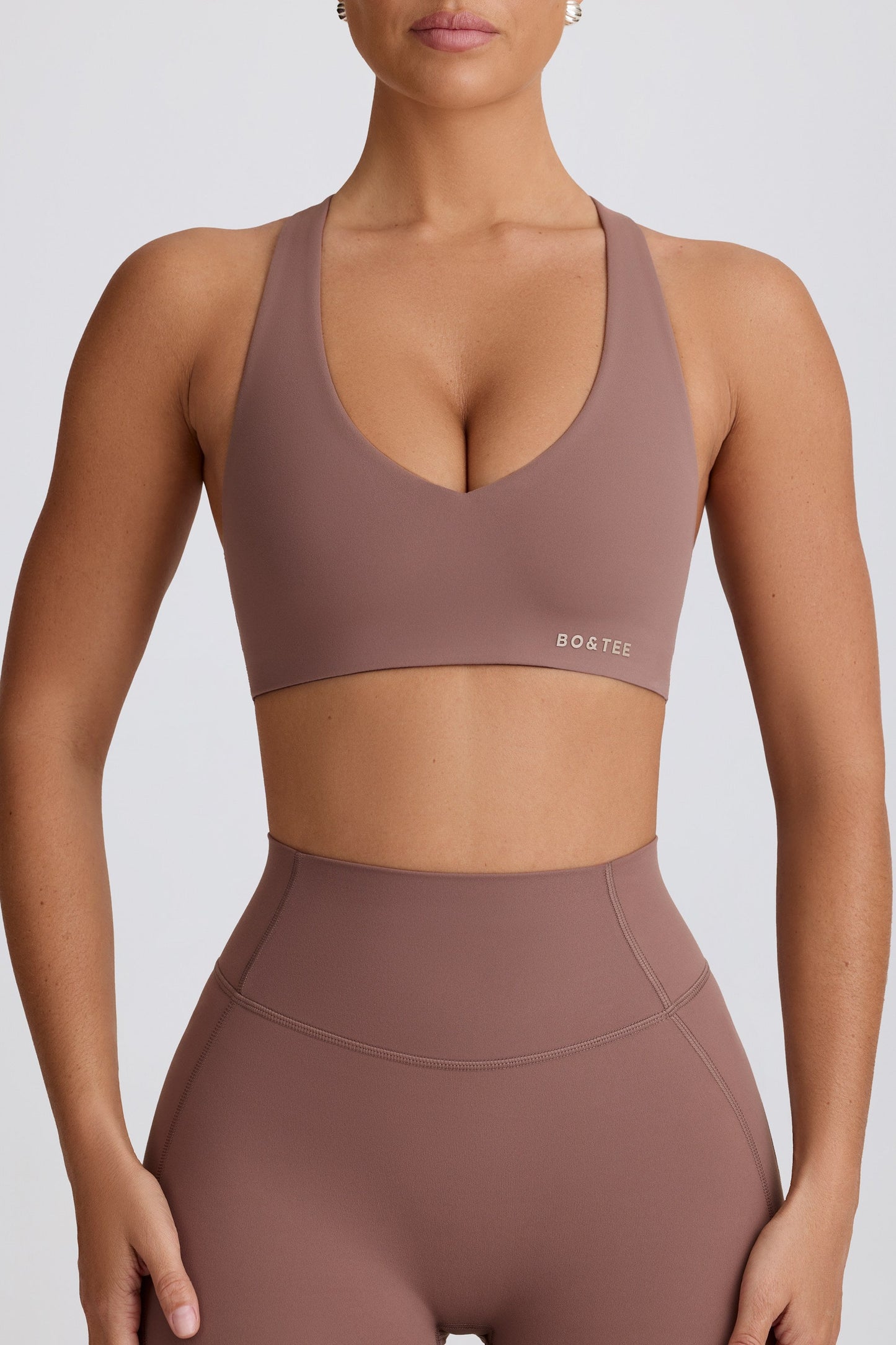 Mocha V-Neck Sports Bra