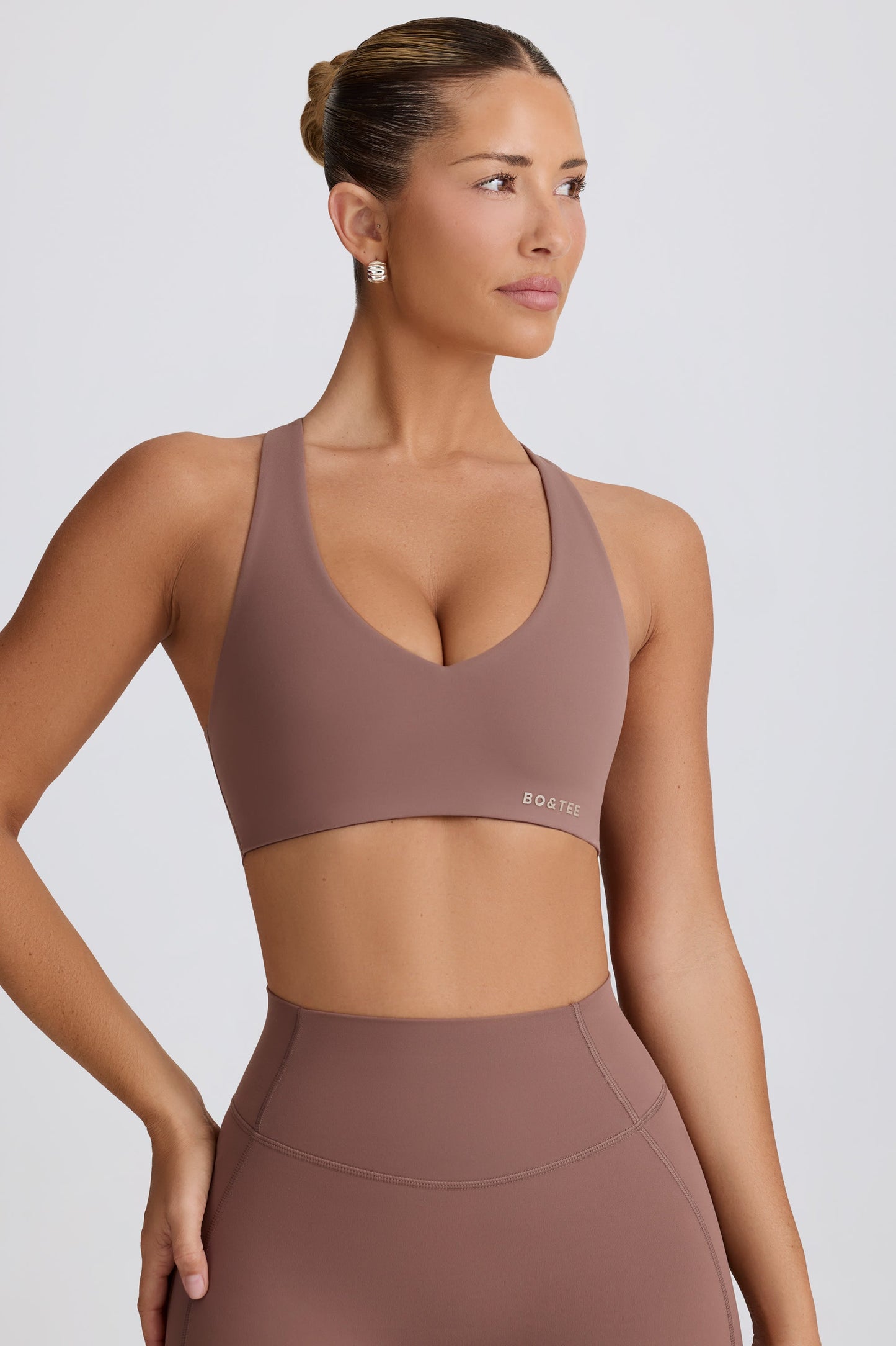 Mocha V-Neck Sports Bra