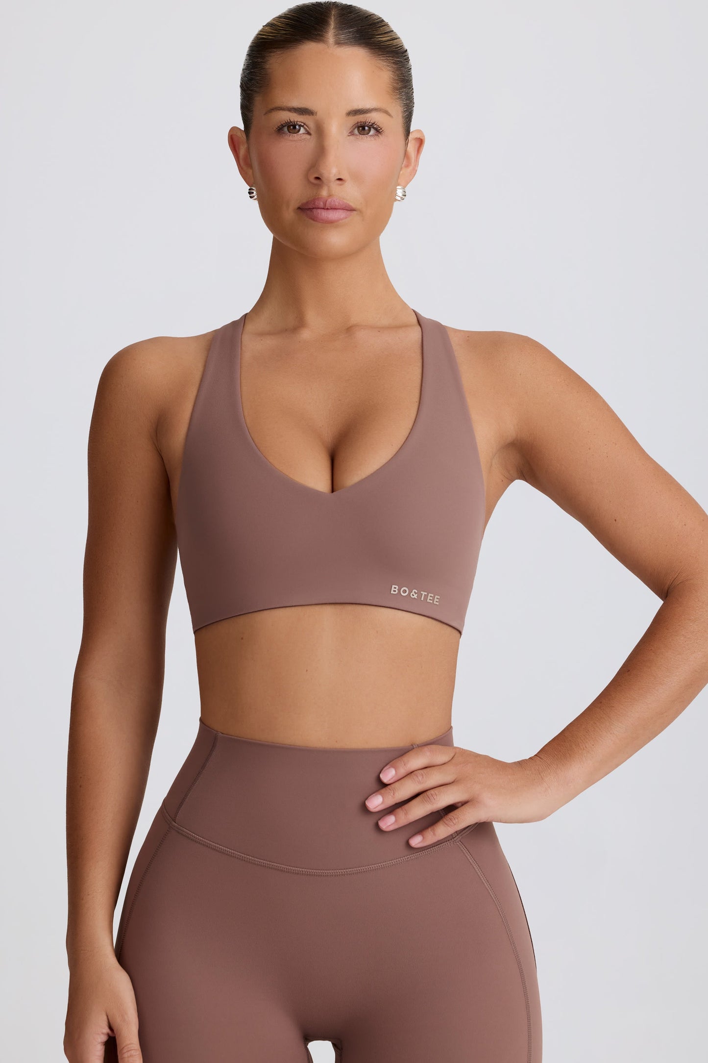 Mocha V-Neck Sports Bra