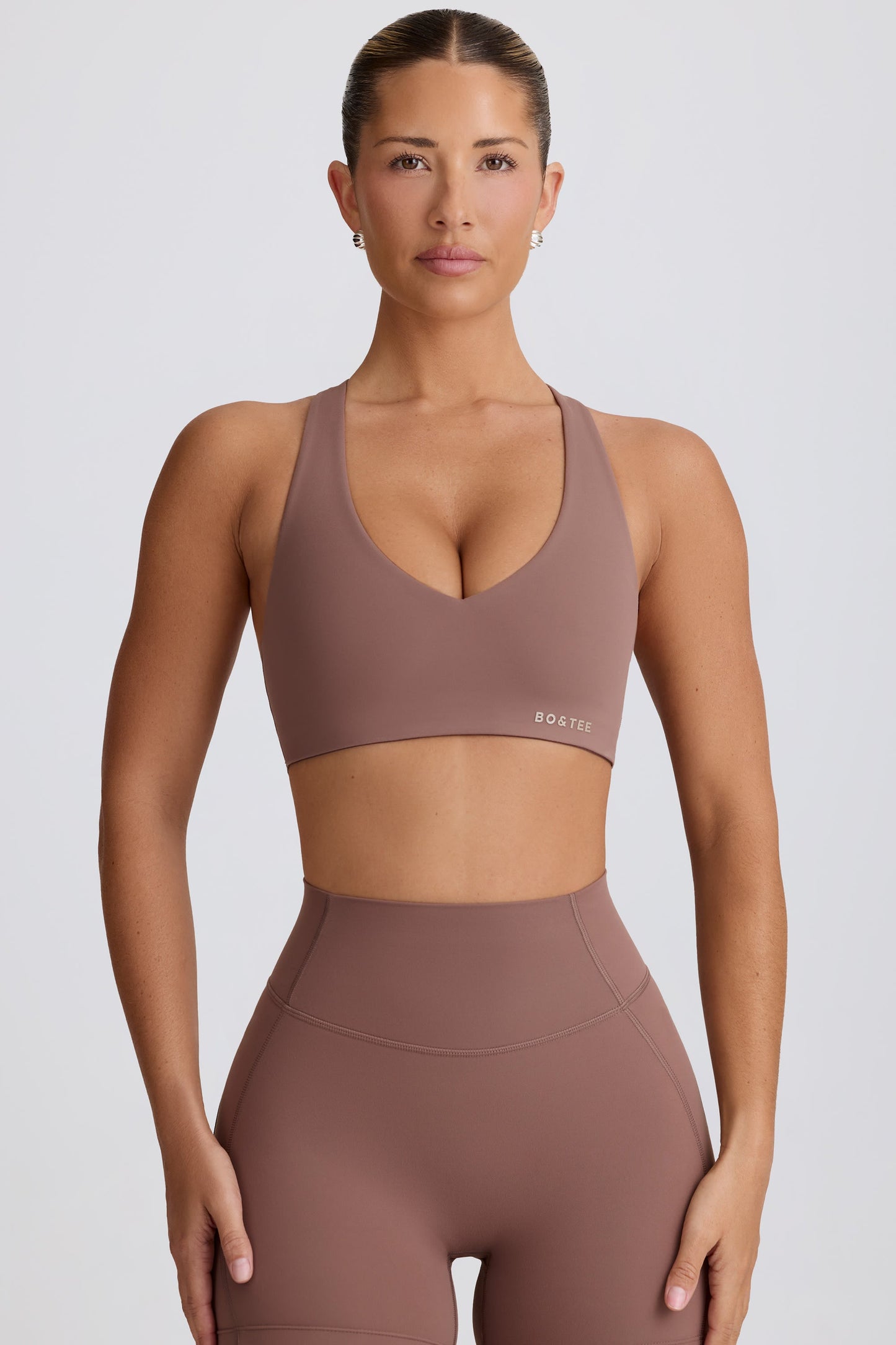 Mocha V-Neck Sports Bra