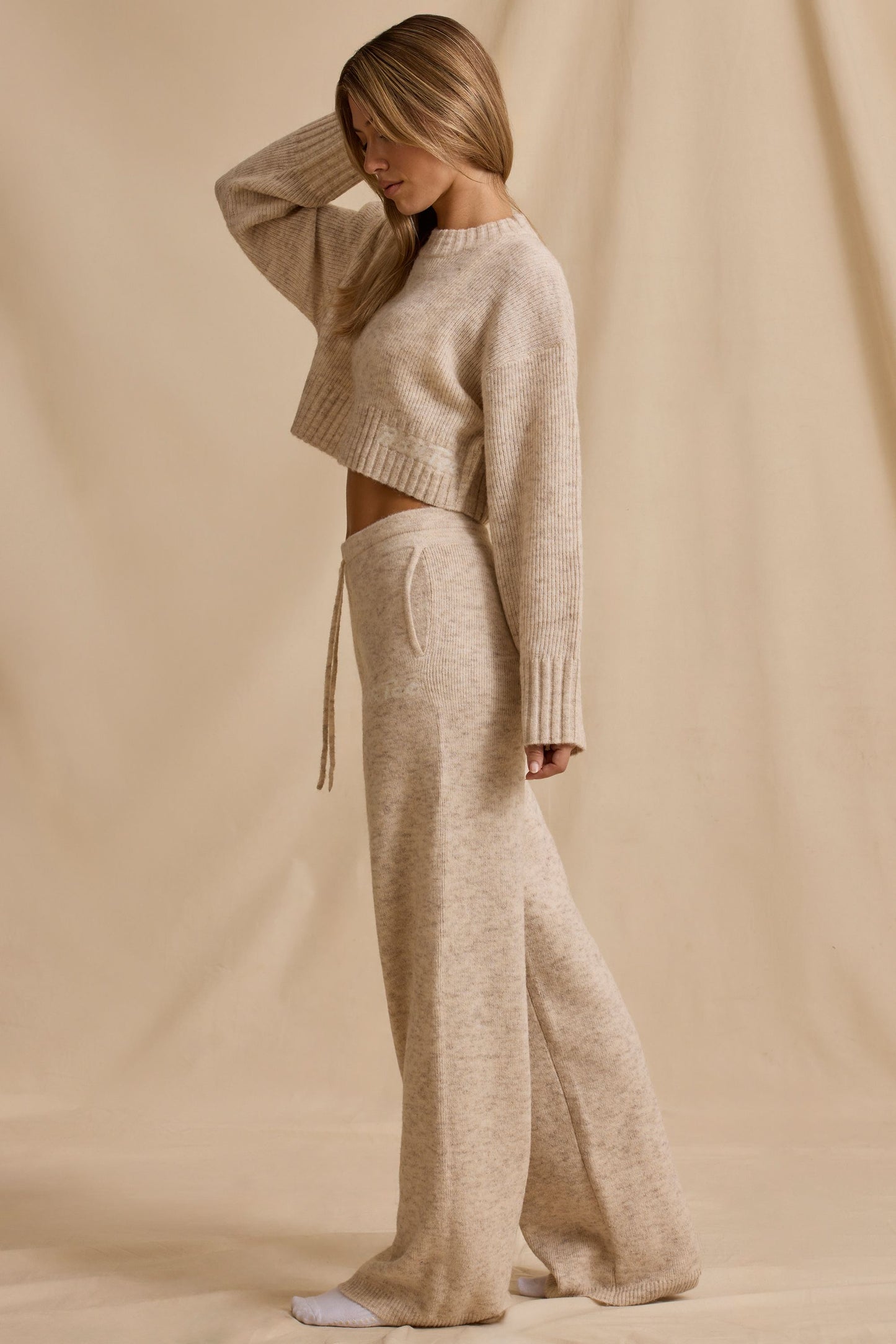 Cream Marl Wide-Leg Joggers