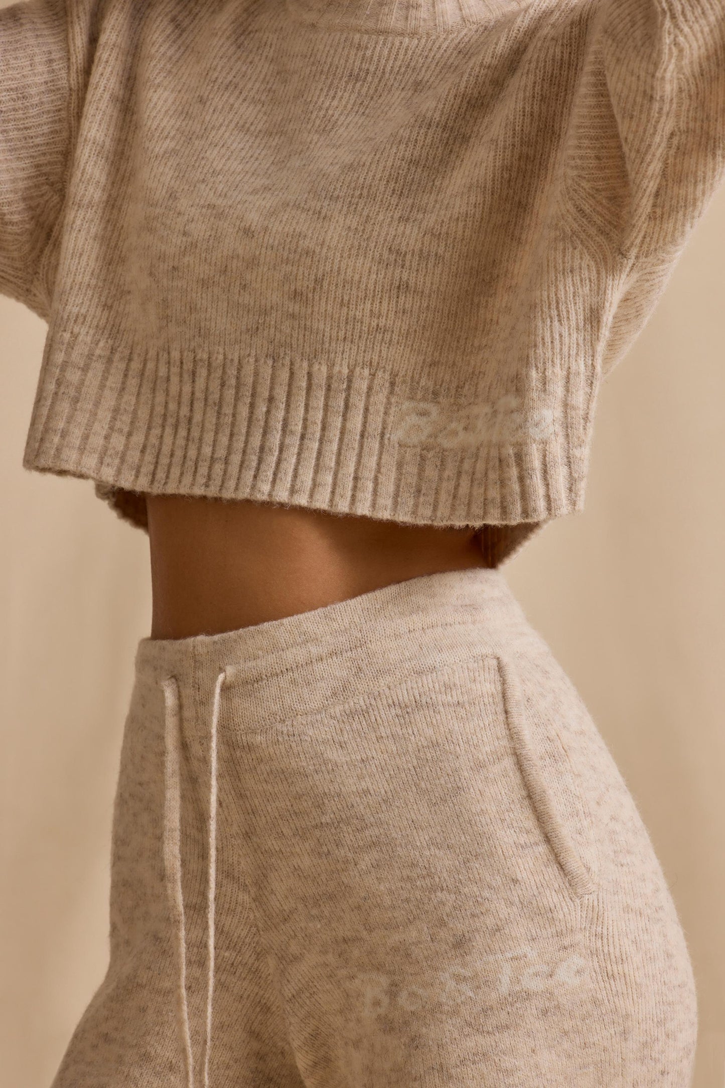 Cream Marl Wide-Leg Joggers