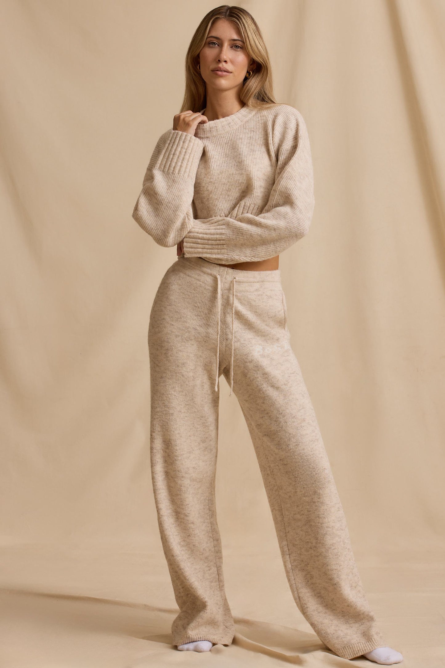 Cream Marl Wide-Leg Joggers