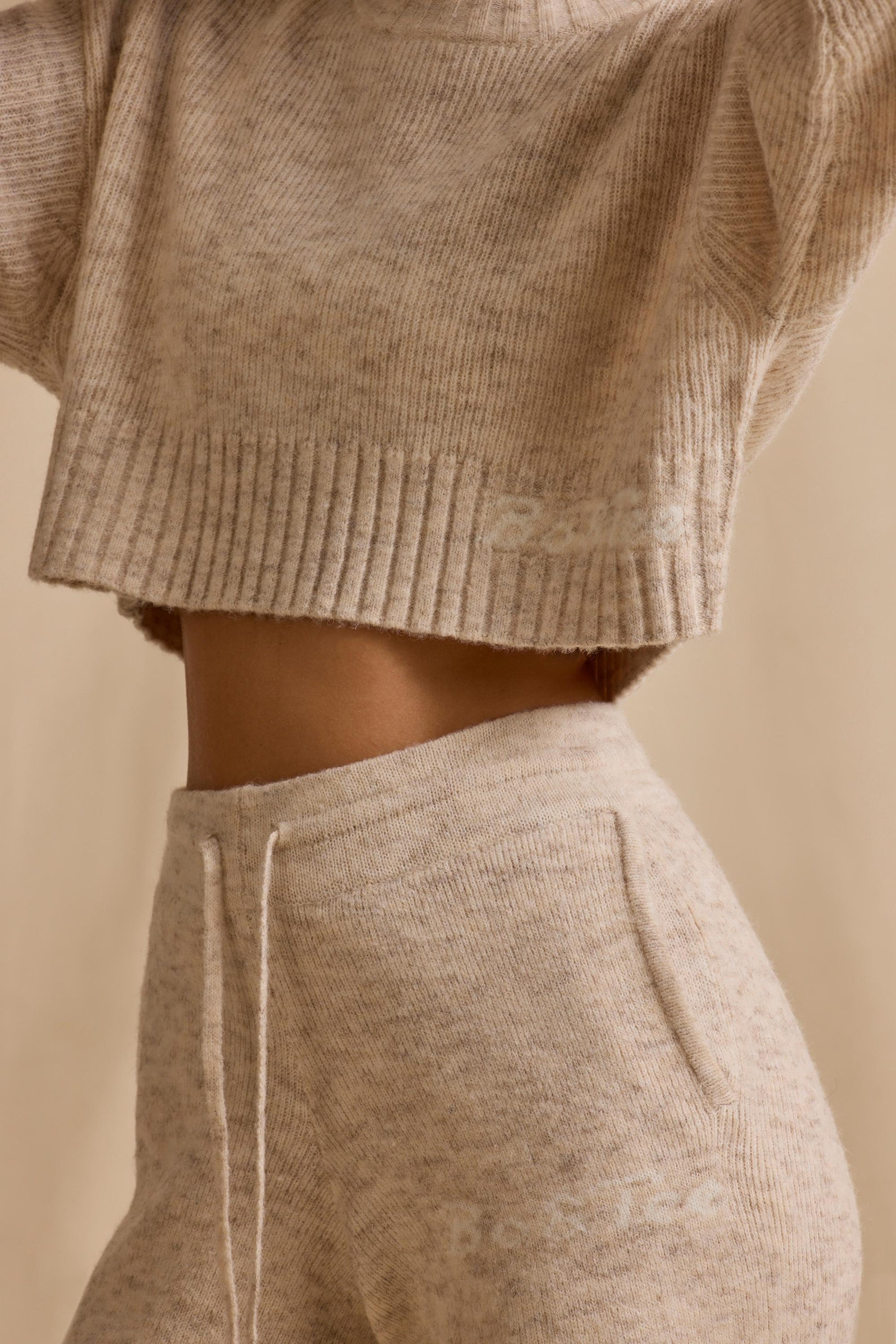 Cream Marl Wide-Leg Joggers