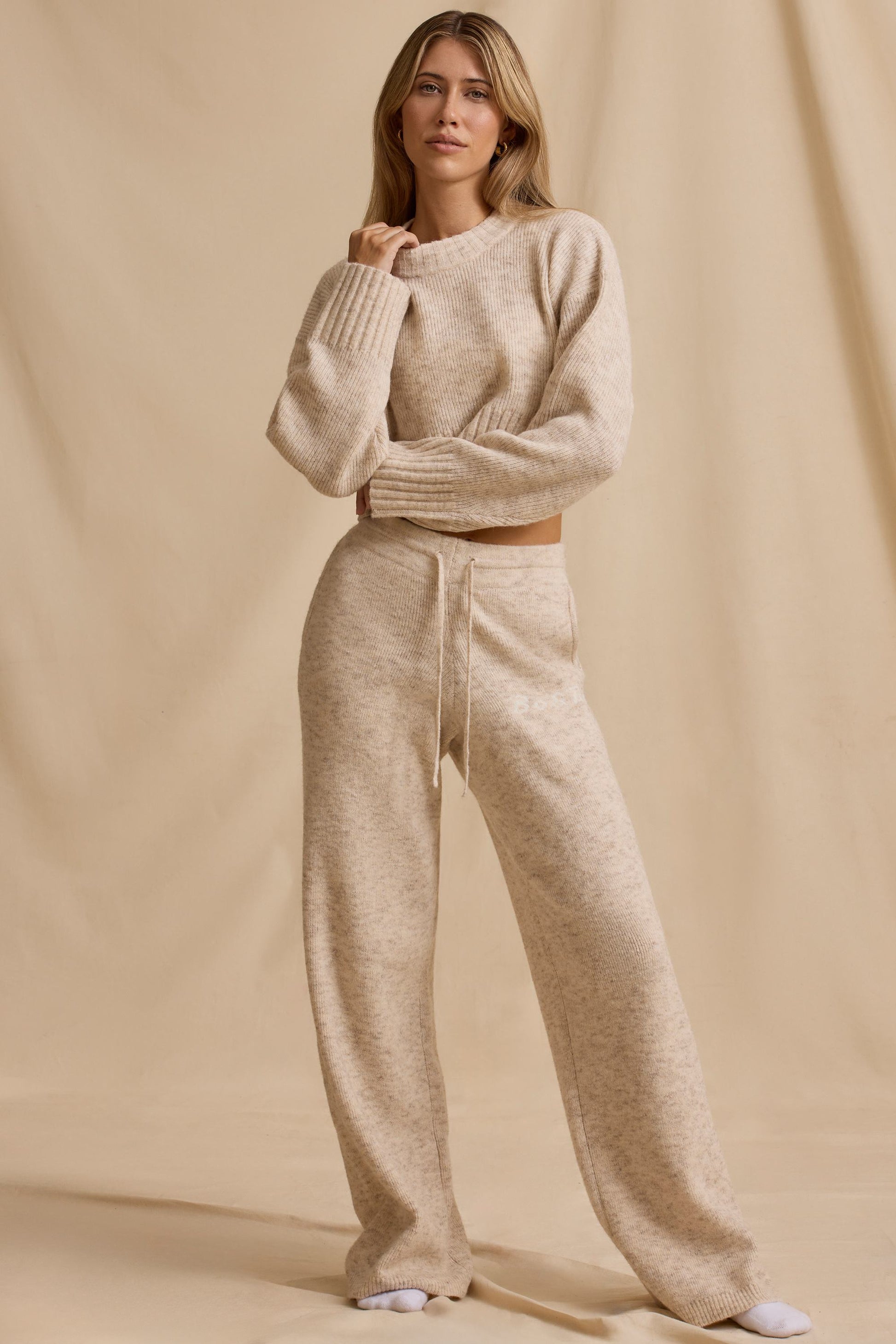 Cream Marl Wide-Leg Joggers