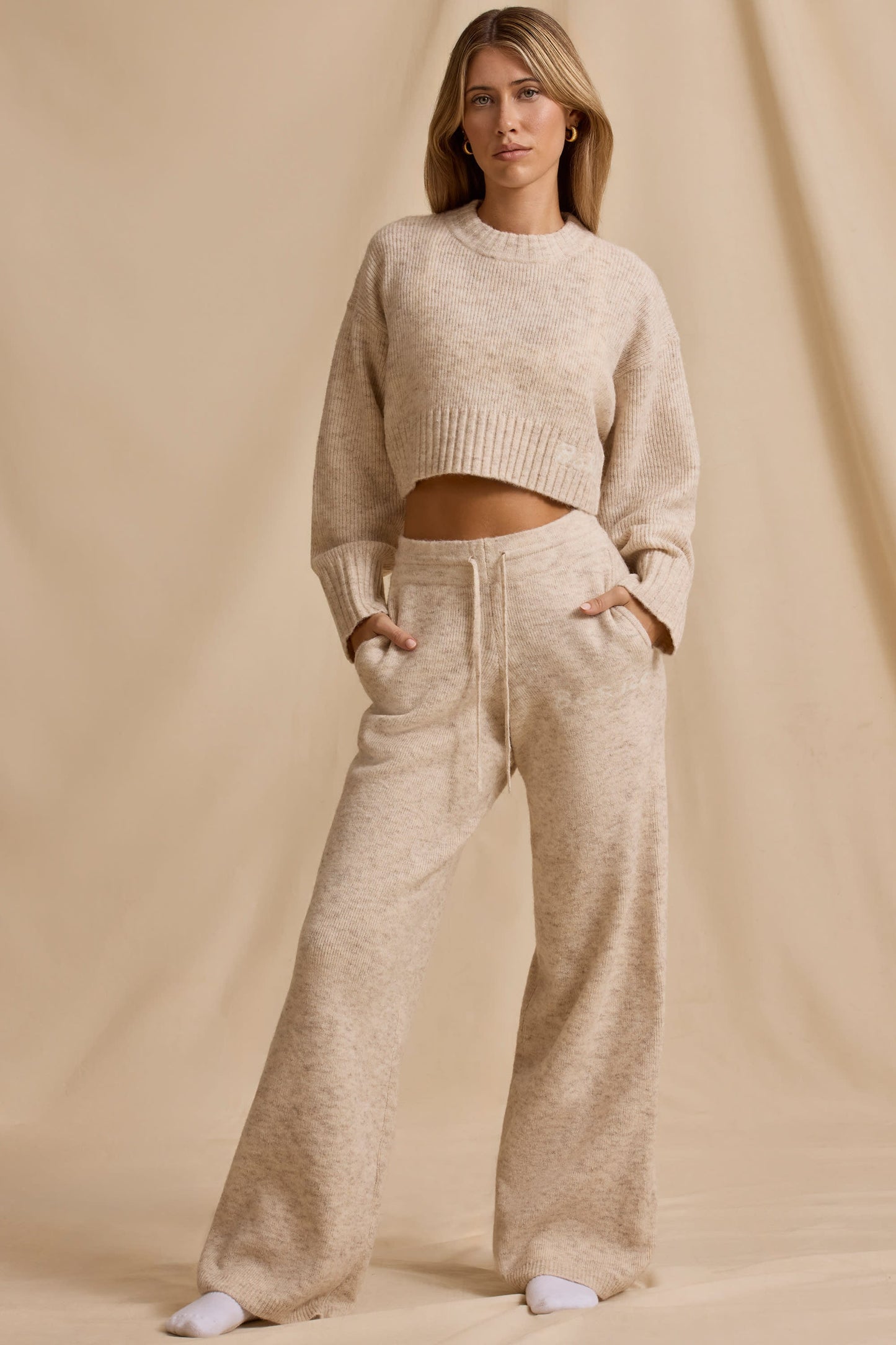 Cream Marl Wide-Leg Joggers